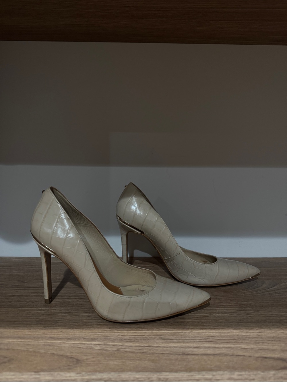 Ted Baker Croc-Embossed Pointed Toe High Heels in Cream